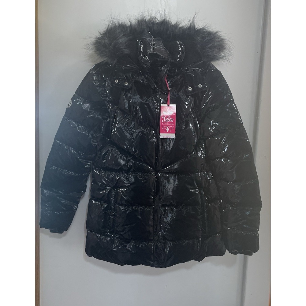 BRAND‎ NEW! Justice Insulated Lined Girl's Purple Puffer Coat Hooded Size 16/18